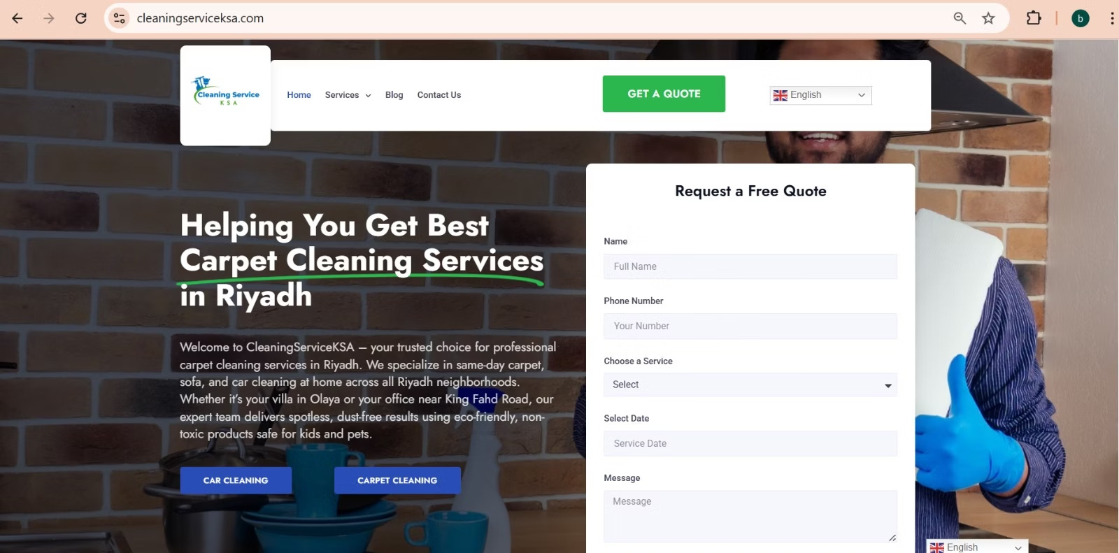 Cleaning Service KSA website homepage